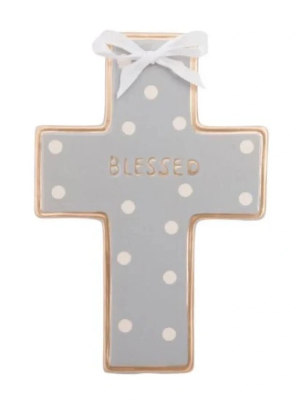 Blessed Polka Dot Cross Wall Decor - Gray EUC